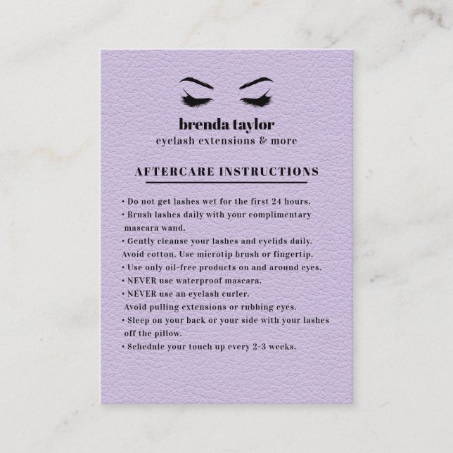 LILAC Wildleder Eyelash Browbar Aftercare Instruct Visitenkarte (Vorderseite)