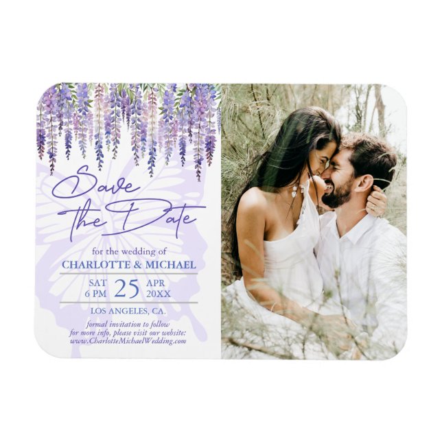 Lilac Wisteria Garden Wedding Foto Save the Date Magnet (Horizontal)