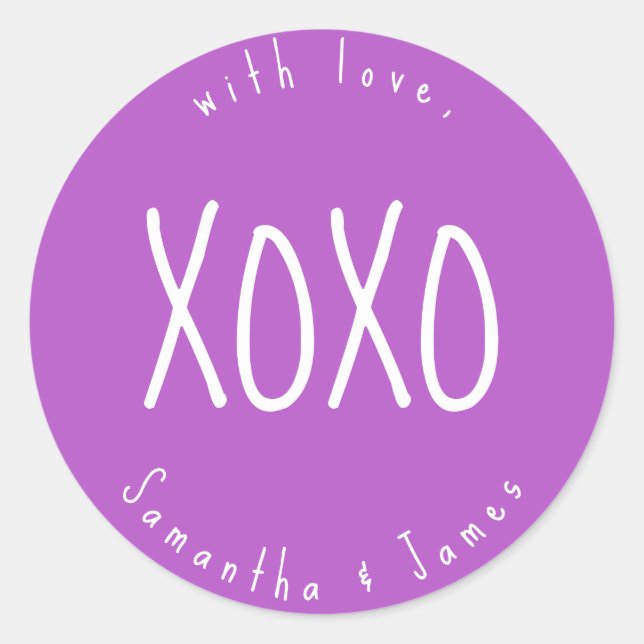 Lilac XOXO Romantische Personalisierte Runder Aufkleber (Vorderseite)