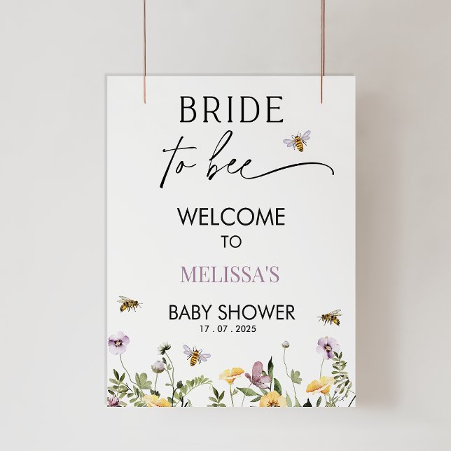Lilac Yellow Floral Bee Brautparty Begrüßungszeich Poster (Wildflowers Bride to Bee Bridal Shower Welcome Sign, Bee Themed Baby Shower Welcome Sign, Bride Bee)