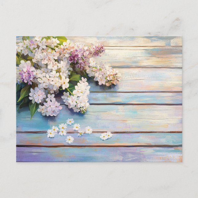 Lilacs and Daisis on Pastel Wood Postkarte (Vorderseite)
