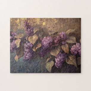 Lilacs auf Gold-Hintergrund-Ölgemälde Puzzle