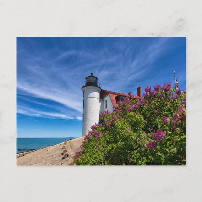 Lilacs bei Point Betsie Lighthouse Postkarte (Vorderseite)