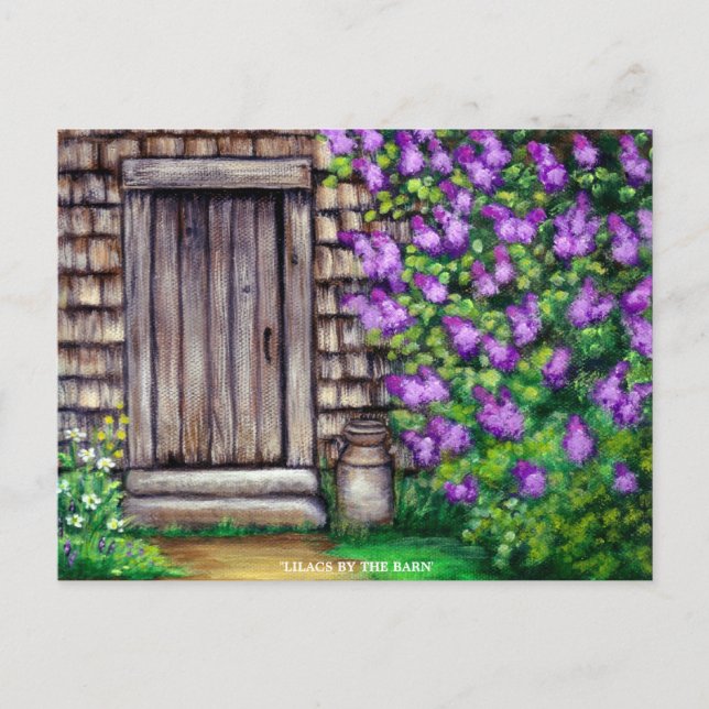 Lilacs by the Barn Original Painting Art Postcard Postkarte (Vorderseite)