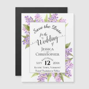 Lilacs & Calligraphy White Wedding Speichern Sie d Magneteinladung