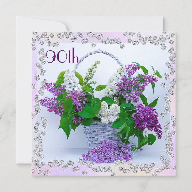 Lilacs & Diamonds 90. Geburtstag Einladung (Vorderseite)