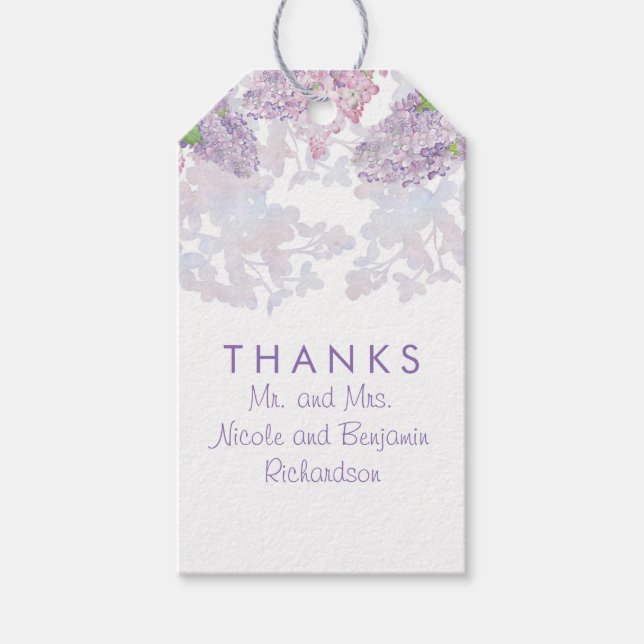 Lilacs - Florale Wasserfarben Elegante Hochzeit Geschenkanhänger (Vorderseite)