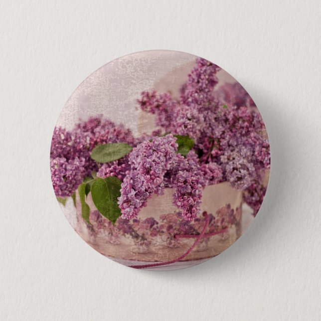 Lilacs in einem Viktorianischen Hutkasten Button (Vorderseite)