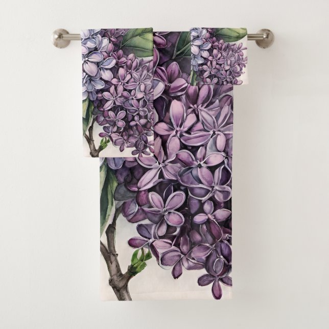 Lilacs Lila Lilac Bush Illustration Badhandtuch Set (Insitu)