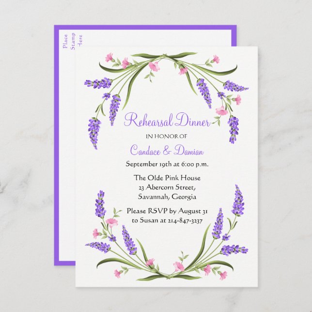Lilacs Lila Watercolor Flora Probe Abendessen Einladungspostkarte (Vorne/Hinten)