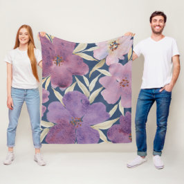 Lilacs on watercolor blue background fleecedecke