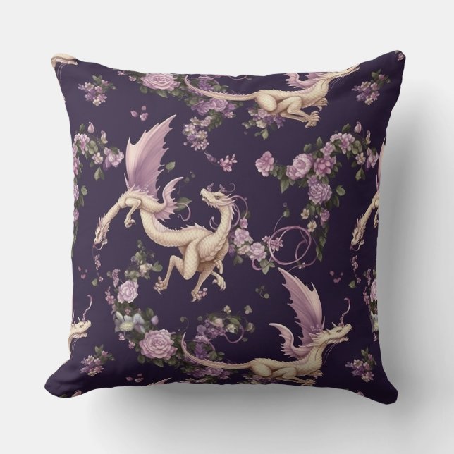Lilacs, Rose und Weiße Drachen Kissen (Vorderseite)