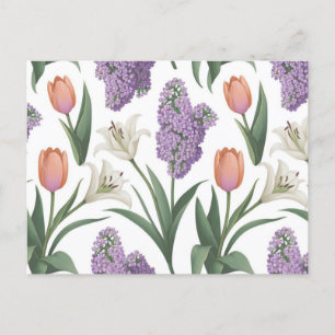 Lilacs Tulips Lilies Blume Muster Postkarte