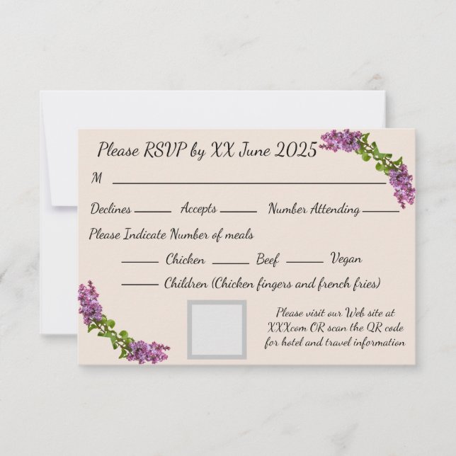 Lilacs und Cream Response Card RSVP Karte (Vorderseite)