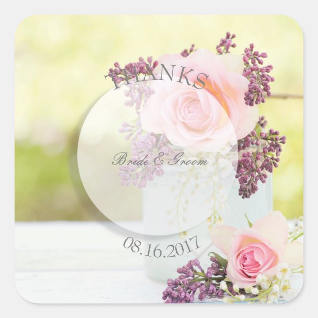 Lilacs und Rose Vintage Wedding Quadratischer Aufkleber (Vorderseite)