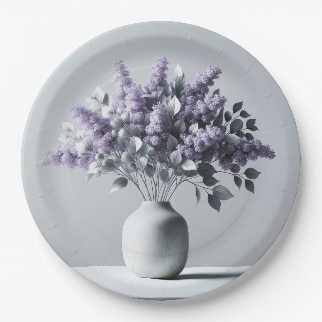 Lilacs und Silver Leaf Bouquet Pappteller (Vorderseite)