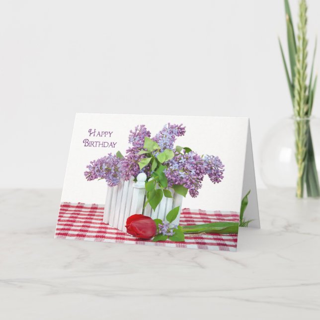 Lilacs und Tulpengeburt Karte (Vorderseite)