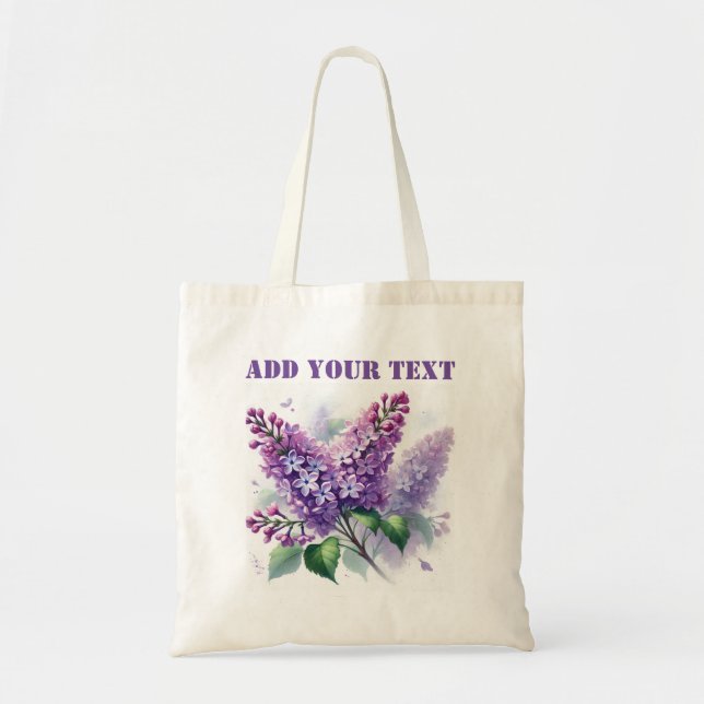 Lilacs violette Blumen Aquarell Flora Elegant Tragetasche (Vorne)