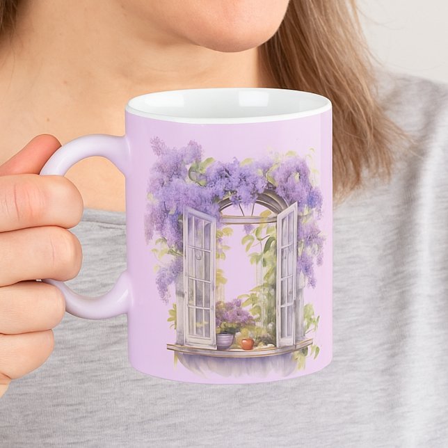Lilacs Window Blume Lavendelmonogramm Kaffeetasse (Von Creator hochgeladen)