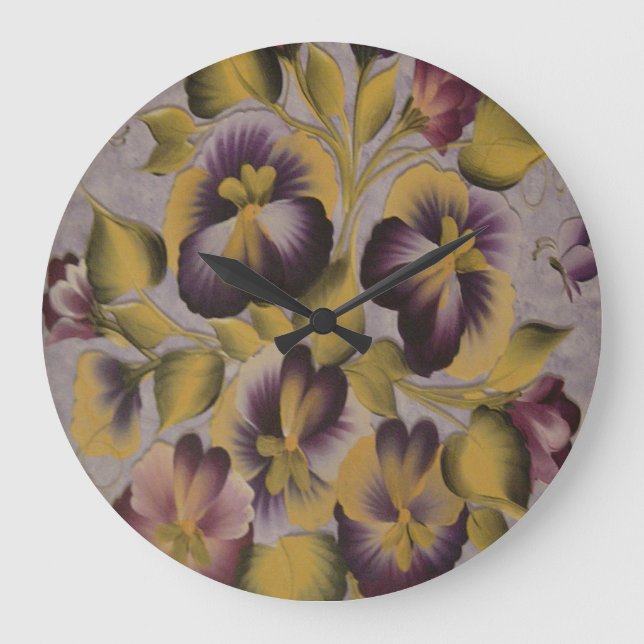 LILAFARBENE BLUMEN GROßE WANDUHR (Vorderseite)