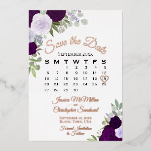 Lilafarbene Rosen Elegant Save-the-Date Rose Gold Folieneinladung