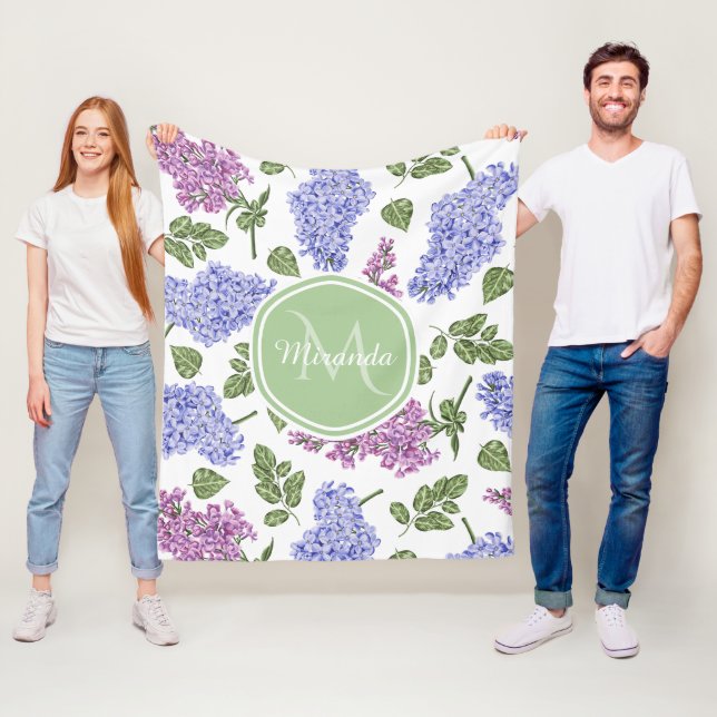 Lilafarbener Flieder Monogramm Fleecedecke (Beispiel)