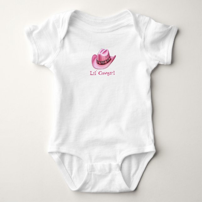 Lil'Cowgirl Pink Cowgirl Hat Baby Bodysuit Strampler (Vorderseite)