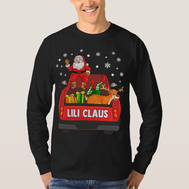 Lili Claus Red Truck Santa Reindeer Elf Weihnachte T-Shirt (Vorderseite)