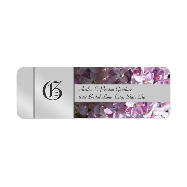 Liliac Blume Monogram Silver Wedding Label (Vorne)