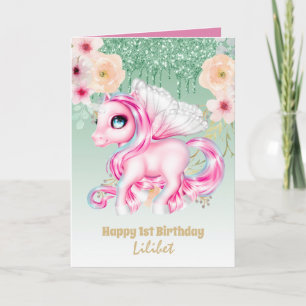 Lilibet 1. Geburtstagskarte - Princess Unicorns Karte