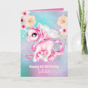 Lilibet 1. Geburtstagskarte - Princess Unicorns Karte