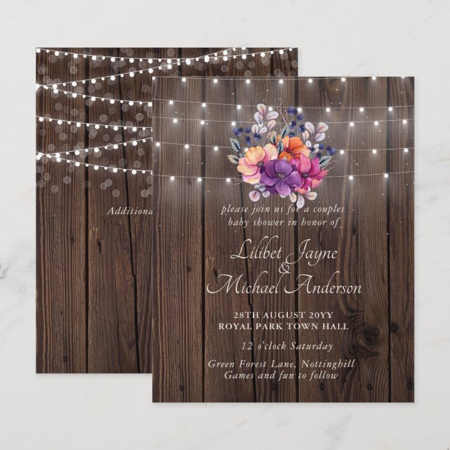 Lilibet Baby Showeinladung - Rustikales Orange Lil (Vorne/Hinten)