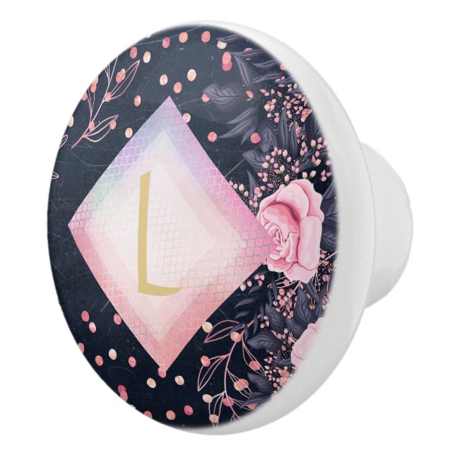Lilibet Monogram Navy Rosegold Pink Princess Gesch Keramikknauf (Rechts)