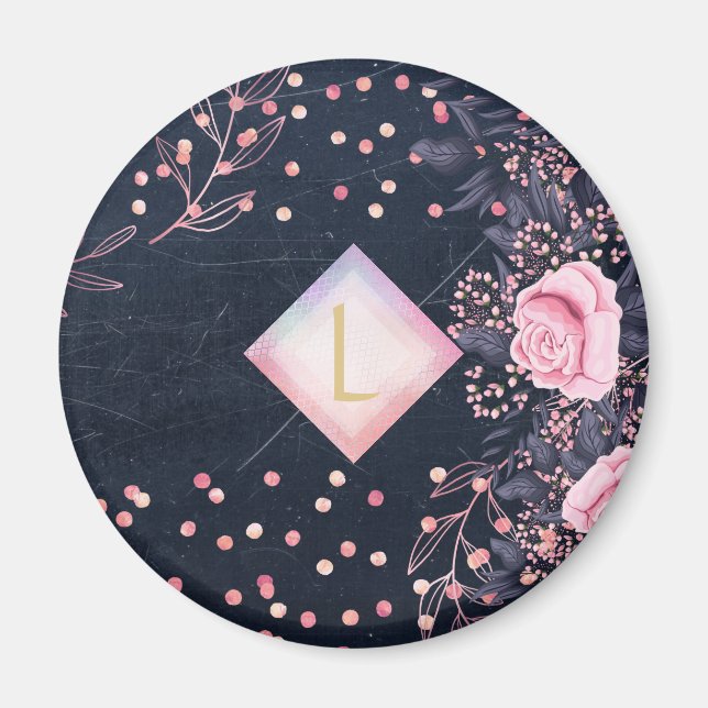 Lilibet Monogram Navy Rosegold Pink Princess Gesch Magnet (Vorne)