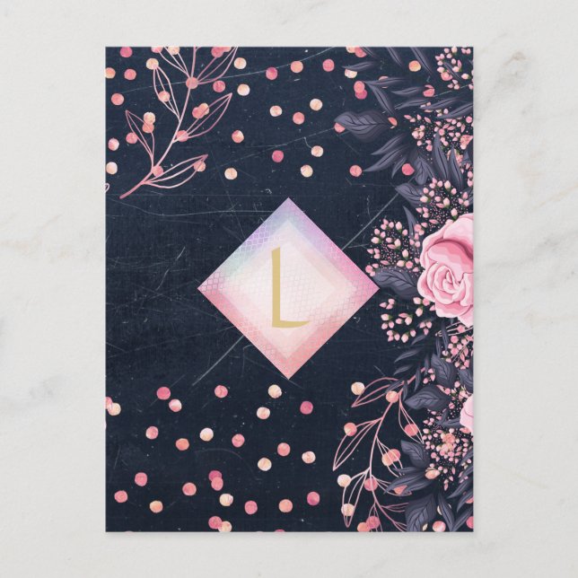 Lilibet Monogram Navy Rosegold Pink Princess Gesch Postkarte (Vorderseite)