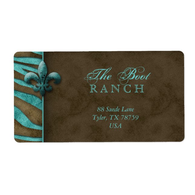 Lilie Address Label Blue Brown Zebra Suede (Vorne)