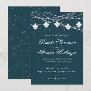 Lilie Aquamarin Lights Moody Dark Wedding Einladung