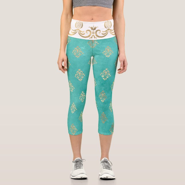 Lilie aquamarines Gold Capri Leggings (Vorderseite)