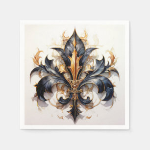 Lilie Cocktail Serviette Schwarz und Gold