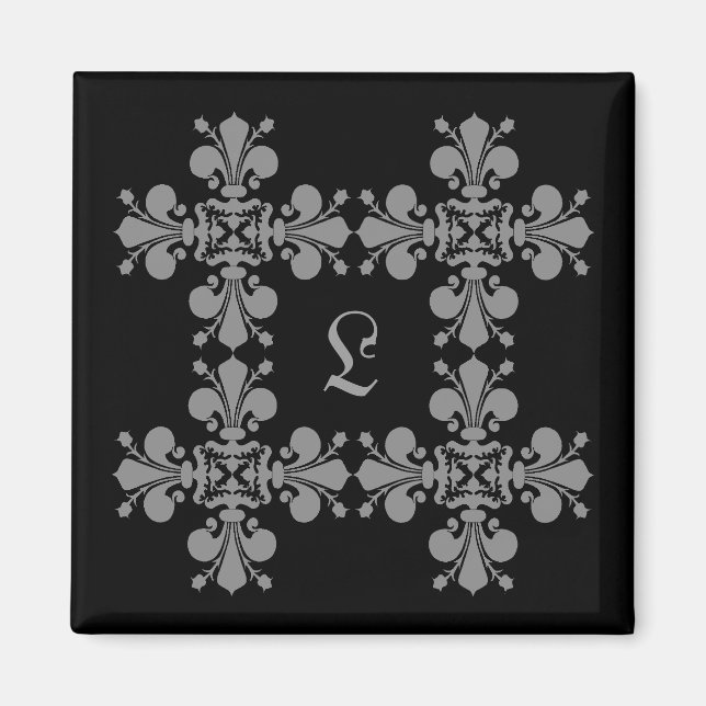 Lilie Damask Monogramm Magnet (Vorne)