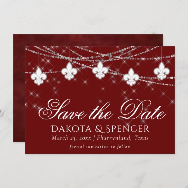 Lilie Dark Red Lights | Elegant Crimson Save The Date (Vorne/Hinten)