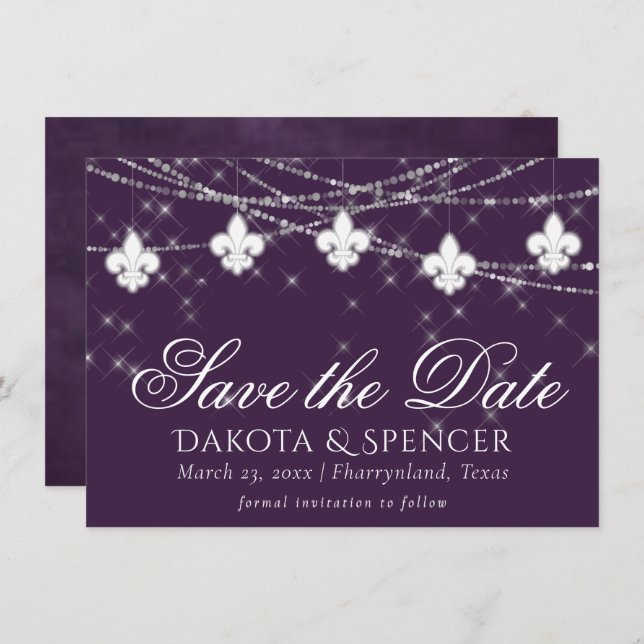 Lilie Eggplant Lila Lights | Moody Plum Save The Date (Vorne/Hinten)