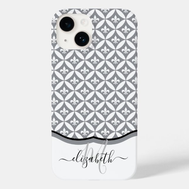 Lilie Eternity Pattern Monogram - Grau Case-Mate iPhone Hülle (Rückseite)