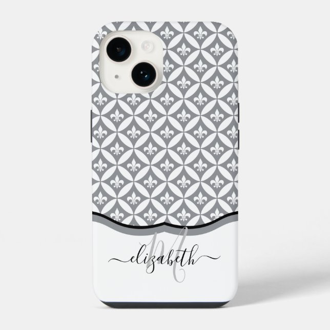 Lilie Eternity Pattern Monogram - Grau iPhone Hülle (Rückseite)