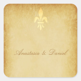 Lilie gold beige Vintag Quadratischer Aufkleber