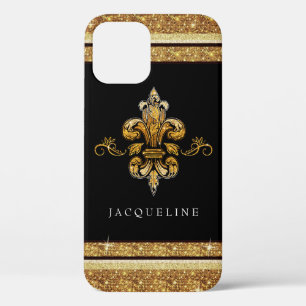 Lilie Gold Glitzer Black Elegantes Französisch  Case-Mate iPhone Hülle