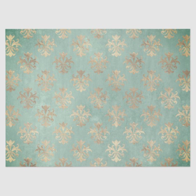 Lilie Gold und aquamarine grüne Vintage Patina Seidenpapier (Vorderseite)
