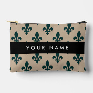 Lilie, Grün auf Beige, Royal, Ihr Name Zubehörtasche