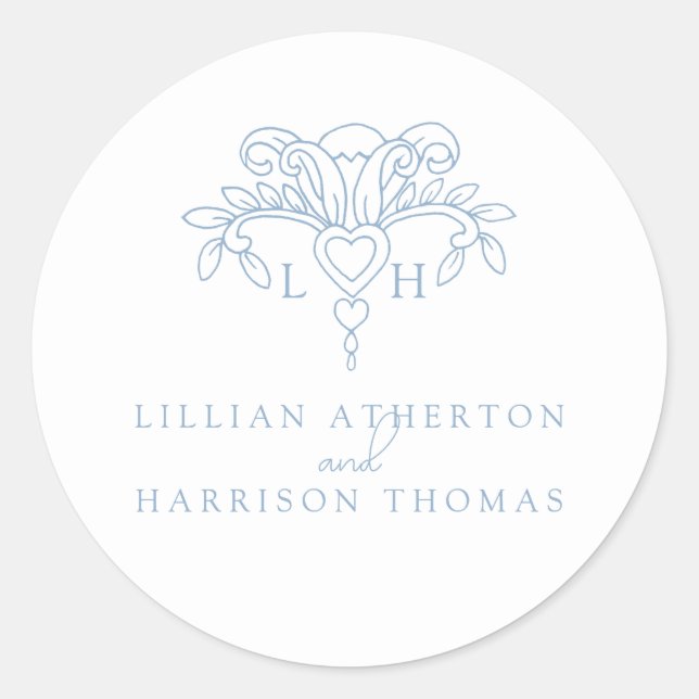 Lilie Hochzeit danke Ihnen, weiß blau Gefallen Runder Aufkleber (Vorderseite)