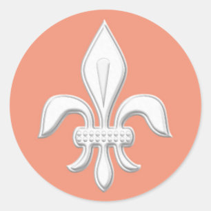 Lilie in Weiß auf Korallenrosa / Pfirsich Runder Aufkleber